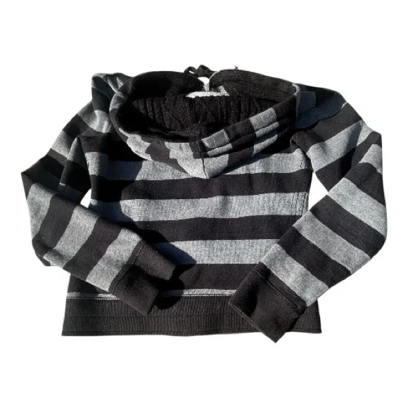 Guess Black and Gray Striped Full zip Hoodie Jacket Long Sleeve Sparkle Logo - Picture 2 of 5